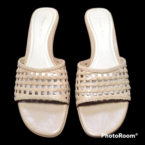 Etienne Aigner size 8 tan color slip-on heeled sandals 2.5" heels - Picture 2 of 9